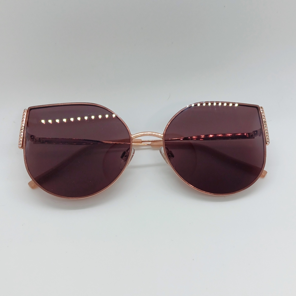 STEVE MADDEN Women's Rose Gold Cat Eye Crystal Edge Wire Framed Sunglasses
